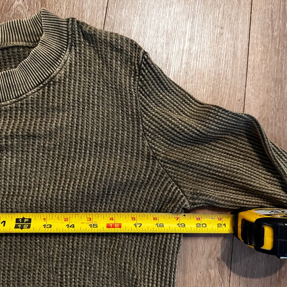 Free People FP One Olive Green Waffle Knit Thermal Fringe Lace Up Top Large - Picture 6 of 8